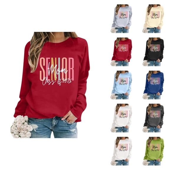 Women's Sweatshirts 2025 Senior Mom Class Of 2026 Sweatshirt Long Sleeve Crewneck Pullover Tops Sweatshirt for Women