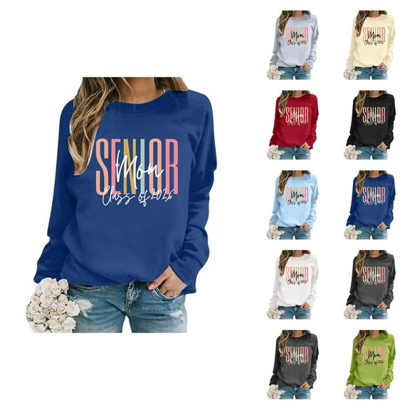 Women's Sweatshirts 2025 Senior Mom Class Of 2026 Sweatshirt Long Sleeve Crewneck Pullover Tops Sweatshirt for Women