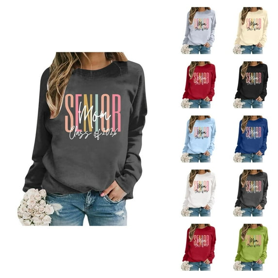 Women's Sweatshirts 2025 Senior Mom Class Of 2026 Sweatshirt Long Sleeve Crewneck Pullover Tops Sweatshirt for Women