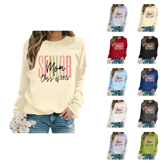 Women's Sweatshirts 2025 Senior Mom Class Of 2026 Sweatshirt Long Sleeve Crewneck Pullover Tops Sweatshirt for Women