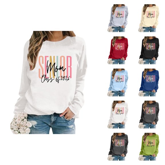 Women's Sweatshirts 2025 Senior Mom Class Of 2026 Sweatshirt Long Sleeve Crewneck Pullover Tops Sweatshirt for Women