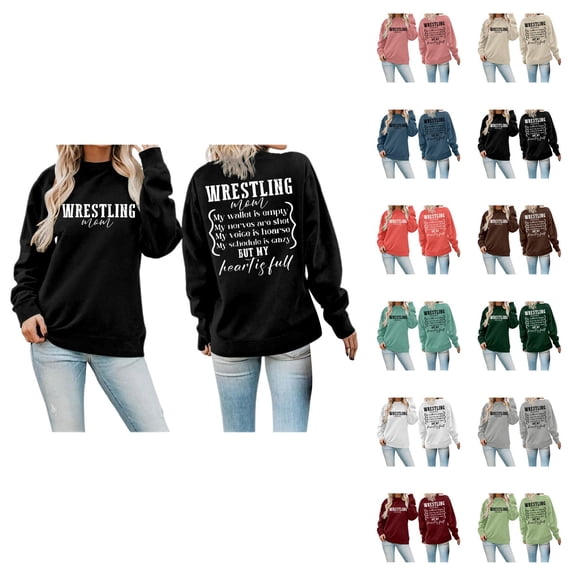 Women's Sweatshirts 2025 Wrestling Mom Sweatshirt Long Sleeve Crewneck Graphic Pullover Tops Sweatshirt for Women