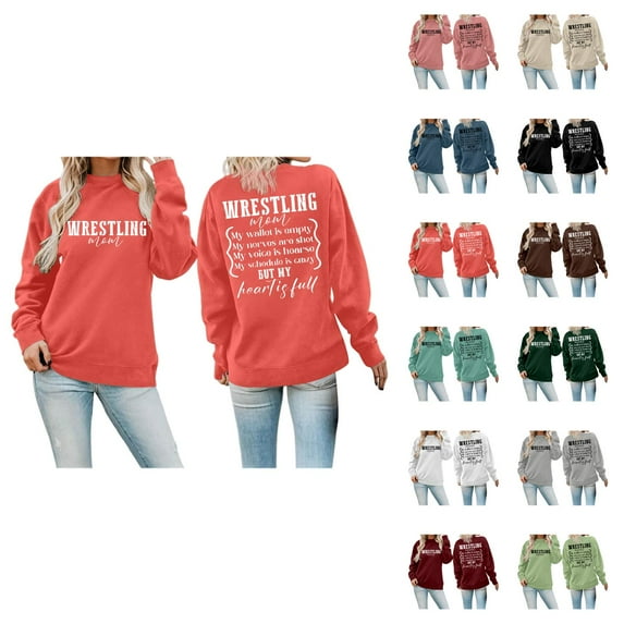 Women's Sweatshirts 2025 Wrestling Mom Sweatshirt Long Sleeve Crewneck Graphic Pullover Tops Sweatshirt for Women