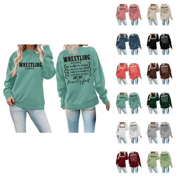 Women's Sweatshirts 2025 Wrestling Mom Sweatshirt Long Sleeve Crewneck Graphic Pullover Tops Sweatshirt for Women