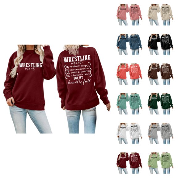 Women's Sweatshirts 2025 Wrestling Mom Sweatshirt Long Sleeve Crewneck Graphic Pullover Tops Sweatshirt for Women