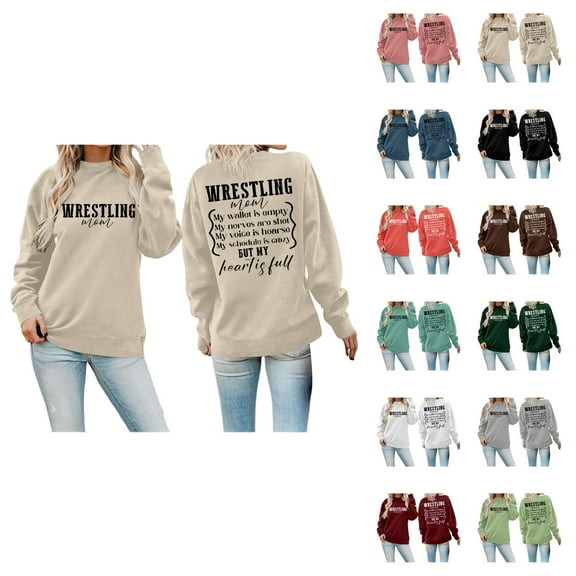 Women's Sweatshirts 2025 Wrestling Mom Sweatshirt Long Sleeve Crewneck Graphic Pullover Tops Sweatshirt for Women