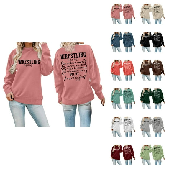 Women's Sweatshirts 2025 Wrestling Mom Sweatshirt Long Sleeve Crewneck Graphic Pullover Tops Sweatshirt for Women