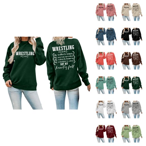 Women's Sweatshirts 2025 Wrestling Mom Sweatshirt Long Sleeve Crewneck Graphic Pullover Tops Sweatshirt for Women