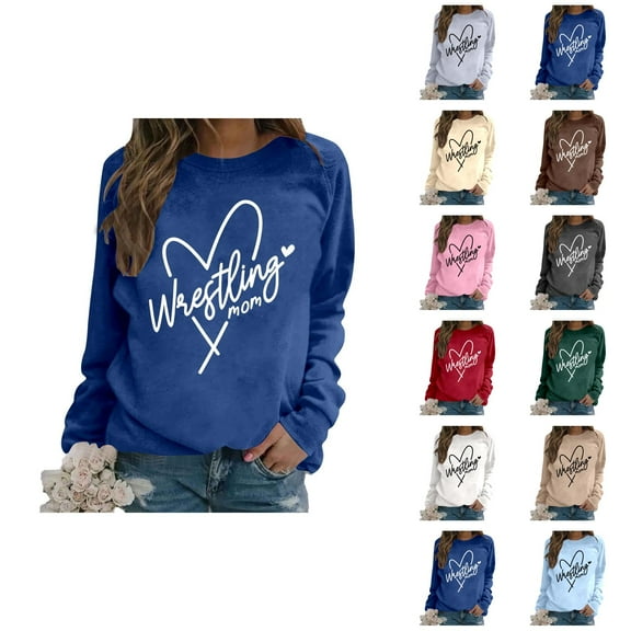 Women's Sweatshirts 2025 Wrestling Mom Sweatshirt Long Sleeve Crewneck Loose Pullover Tops Sweatshirt for Women