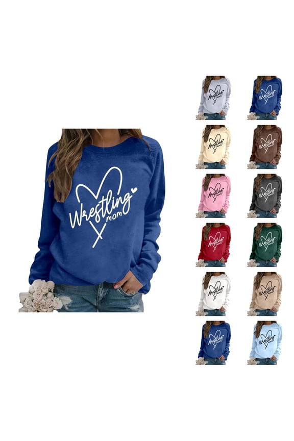 Women's Sweatshirts 2025 Wrestling Mom Sweatshirt Long Sleeve Crewneck Loose Pullover Tops Sweatshirt for Women