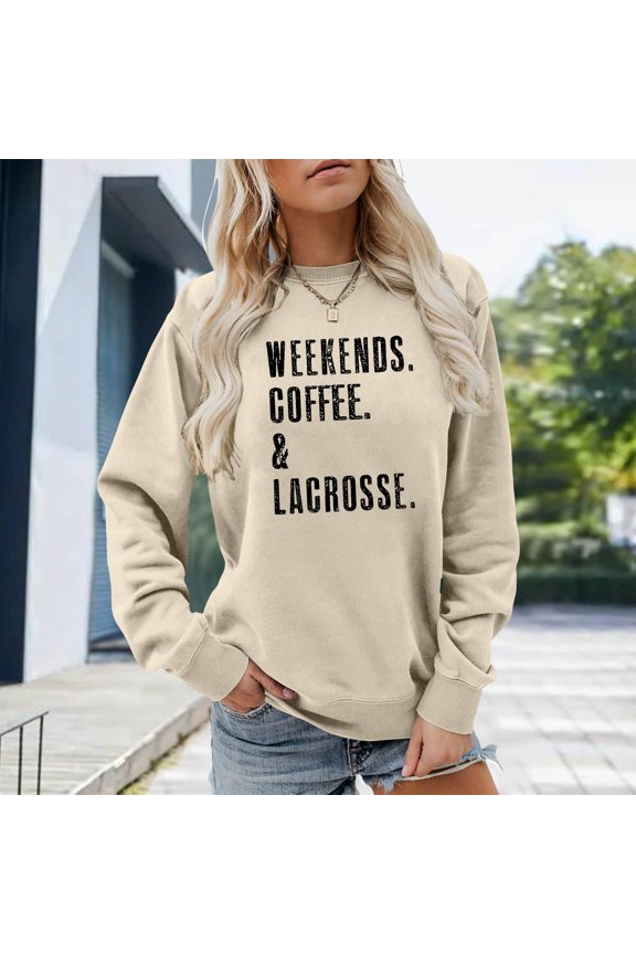 Women's Sweatshirts Cozy Alphabet Print Crewneck Long Sleeve Top for Everyday Wear Beige XXXL