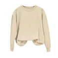 thumbnail image 1 of Women's Sweatshirts Crew Neck Long Sleeve Tunic Tops Casual Plain Lightweight Classic-Fit Ladies Jumpers Plus Size Swearshirt without Hood Pullover Top Beige XXL, 1 of 5