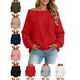 thumbnail image 1 of Women's Sweatshirts Crewneck Off Shoulder Sweatshirt with Pocket Casual Loose Fit Daily Outfits Fall Winter Tops, 1 of 10