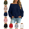 thumbnail image 1 of Women's Sweatshirts Crewneck Off Shoulder Sweatshirt with Pocket Casual Loose Fit Daily Outfits Fall Winter Tops, 1 of 10