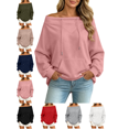 thumbnail image 1 of Women's Sweatshirts Crewneck Off Shoulder Sweatshirt with Pocket Casual Loose Fit Daily Outfits Fall Winter Tops, 1 of 10