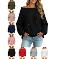 thumbnail image 1 of Women's Sweatshirts Crewneck Off Shoulder Sweatshirt with Pocket Casual Loose Fit Daily Outfits Fall Winter Tops, 1 of 10