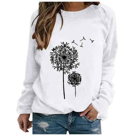 Women's Sweatshirts Dandelion Graphic Print Crewneck Long Sleeve Tops Casual Fall Loose Pullover Tee Shirts