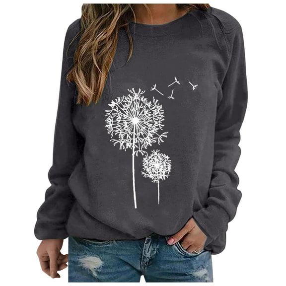 Women's Sweatshirts Dandelion Graphic Print Crewneck Long Sleeve Tops Casual Fall Loose Pullover Tee Shirts