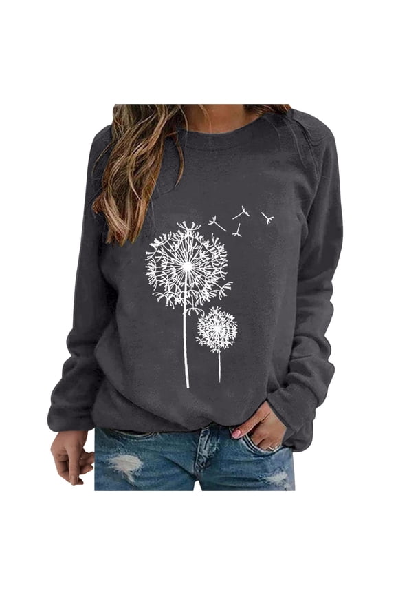 Women's Sweatshirts Dandelion Graphic Print Crewneck Long Sleeve Tops Casual Fall Loose Pullover Tee Shirts