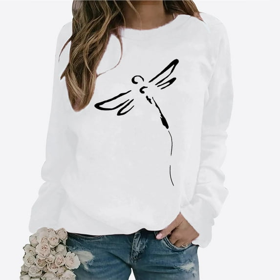 Women's Sweatshirts Fall Fashion 2023 Casual Crewneck Long Sleeve Pullover Blouses Womens Cute Holiday Pullover Tops Y2K Tops Ladies Comfy Winter Outfits Clothes 2023, White&XL
