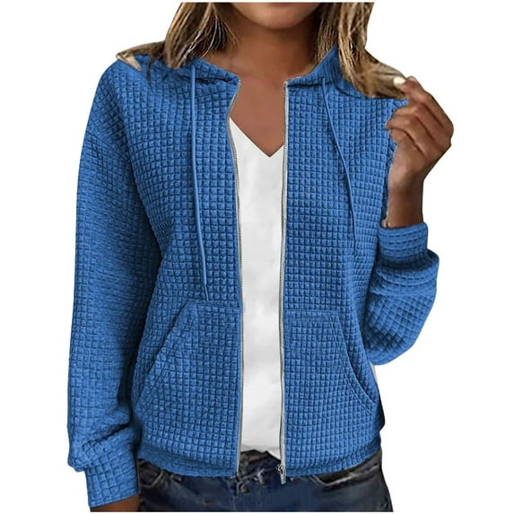 Women's Sweatshirts Fashion Casual Full Zip Long Sleeve Hoodies Lightweight Loose Daily Hooded Sweatshirt Blue M