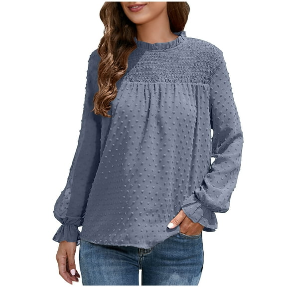 Women's Sweatshirts Hooded MIUOWANP Women's Casual Round-Neck Long Sleeve Loose T-Shirt Solid Color Tops Blouse L Blue