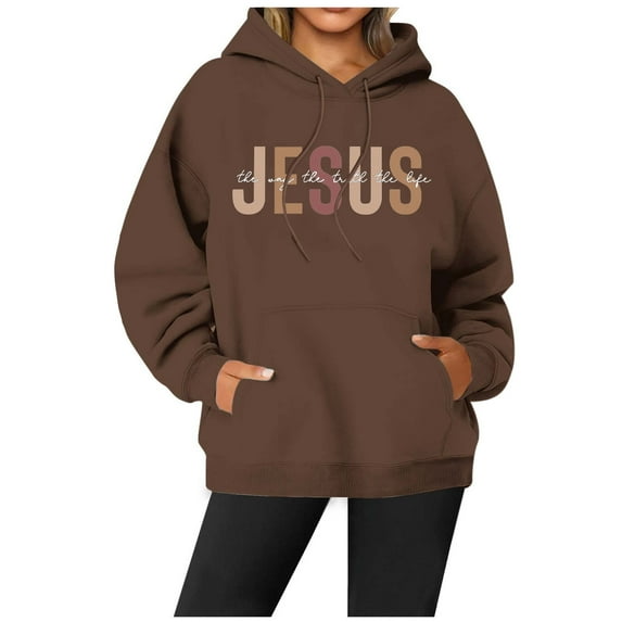 Women's Sweatshirts Hoodies Jesus Hoodies Graphic Letter Print Sweatshirt Oversized Pullover Hoodies Women Winter Tops Teen Clothing