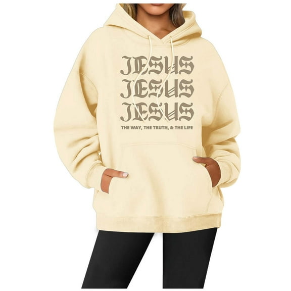 Women's Sweatshirts Hoodies Jesus Loves You Hooded Sweatshirts Graphic Letter Print Sweatshirt Oversized Womens Pullover Sweatshirt Fall Basics College Wear