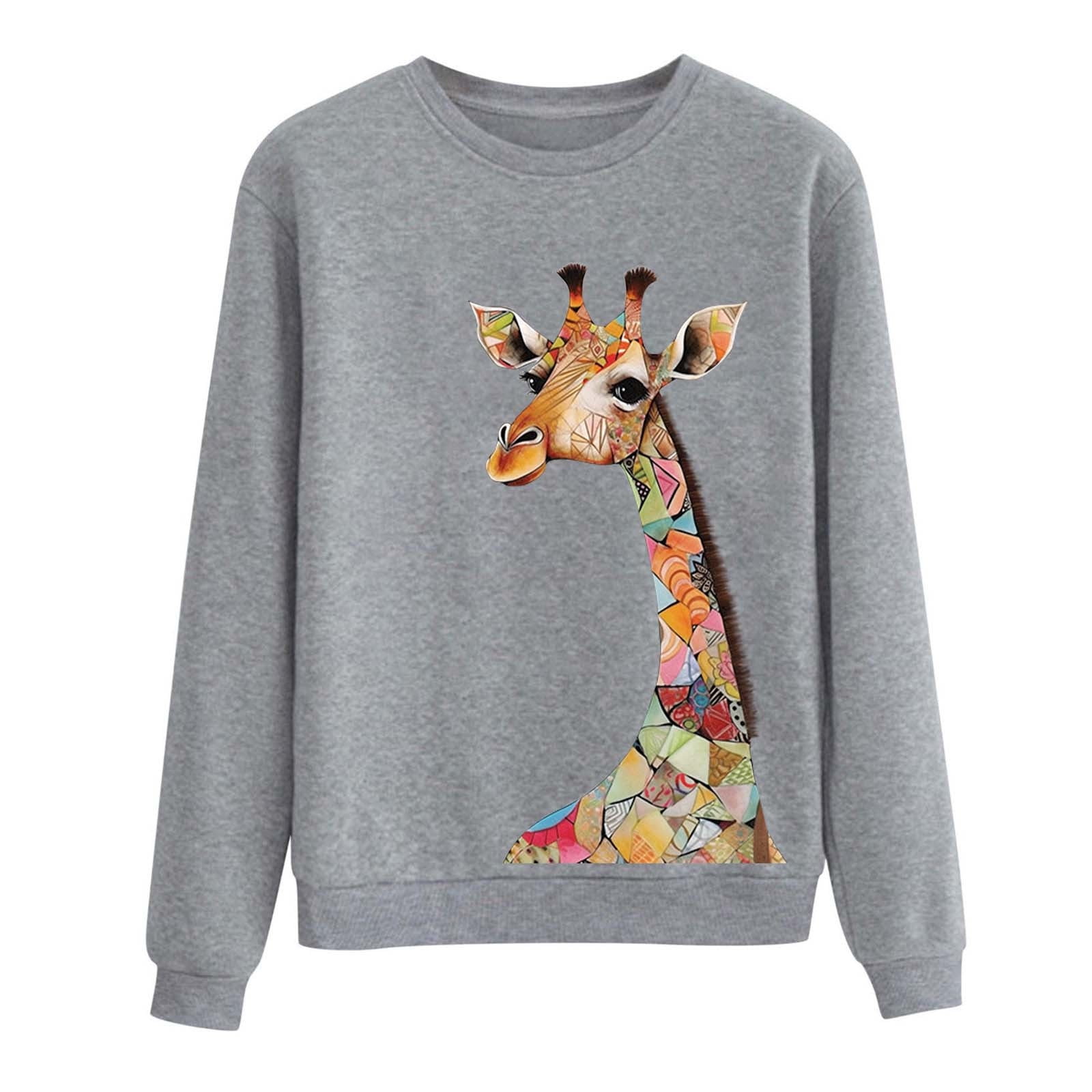 Giraffe Cartoon Pattern Print Women Men Pullover Hoodie