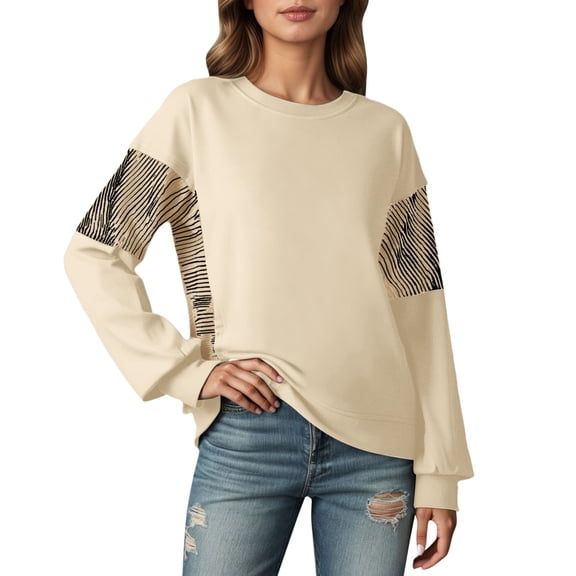 Women's Sweatshirts Lightweight Fall Fashion Long Sleeve Color Block Blouses Trendy Casual Round Neck Loose Fit Tunic Tops