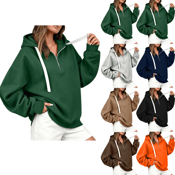 Women's Sweatshirts Oversized Fashion Half Zip Hoodie Long Sleeve Drawstring Sweatshirt Side Split Loose Fall Tops