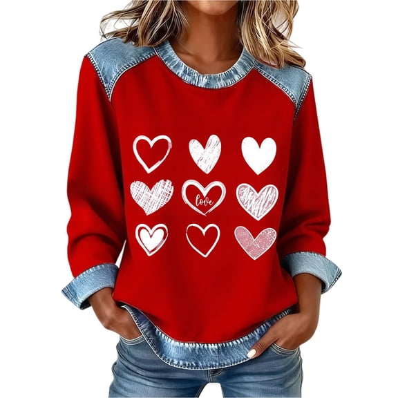Women's Sweatshirts Patchwork Denim Sweater Pullover Long Sleeve Splicing Fall Casual Cardigan