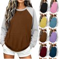thumbnail image 1 of Women's Sweatshirts Plus Size Pullover Crewneck Casual Round Neck Solid Color Pocket Long Sleeve Sweatshirt Top, 1 of 1