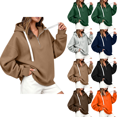 thumbnail image 1 of Women's Sweatshirts Plus Size Trendy Half Zip Hoodie Long Sleeve Drawstring Sweatshirt Side Split Loose Fall Tops, 1 of 7