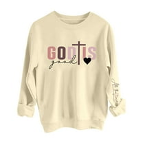 Women's Sweatshirts Pullover Shirts Fashion Floral Printed Loose Long Sleeve Round Neck Hoodless Pullover Stylish and Comfortable Hoodies Fall Trendy Outfits 2025 Winter Sweater Beige-L