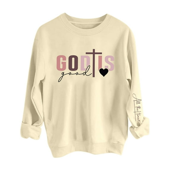 Women's Sweatshirts Pullover Shirts Fashion Floral Printed Loose Long Sleeve Round Neck Hoodless Pullover Stylish and Comfortable Hoodies Fall Trendy Outfits 2025 Winter Sweater Beige-L