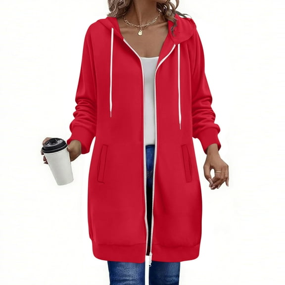 Women's Sweatshirts Solid Color Womens Hoodies Lightweight Breathable Top Blouses Open-front Long Fit Zipped Up Hoodie Casual Outfit Effortless Plus Size Fall Fashion
