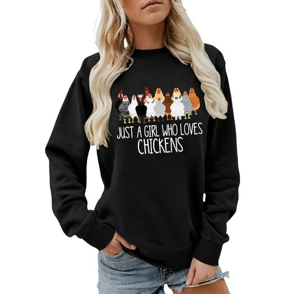 Women's Sweatshirts Thanksgiving Funny Chicken Graphic Long Sleeve Crewneck Blouses 2025 Fashion Casual Loose Pullover Tops Black M