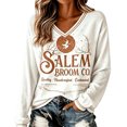thumbnail image 1 of Women's Sweatshirts V Neck Long Sleeve Vintage Washed Witch Broom Graphic Pullover Loose Fit Casual Fall Halloween Daily Wear Top White XXL, 1 of 3