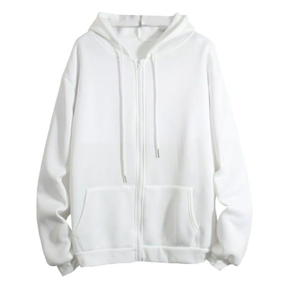 Sweatshirt for Women Ladies Winter Warm Fashion Long Sleeve Loose Solid Hooded Zipper Pocket Hoodie Coat Hoodies for Women White XXL