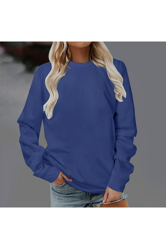 Women's Sweatshirts Women Long Sleeves Casual Shirts Color Round Neck Sweatshirt Crewneck Pullover Tunic Sweatshirts for Women Trendy Crewneck Sweatshirts Women