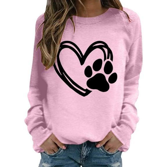 Women's Sweatshirts Women's Valentine's Day Couples Matching Heart Print Crewneck Long Sleeve Loose Fashion Hoodless Sweatshirt Women Hoodie Pink L