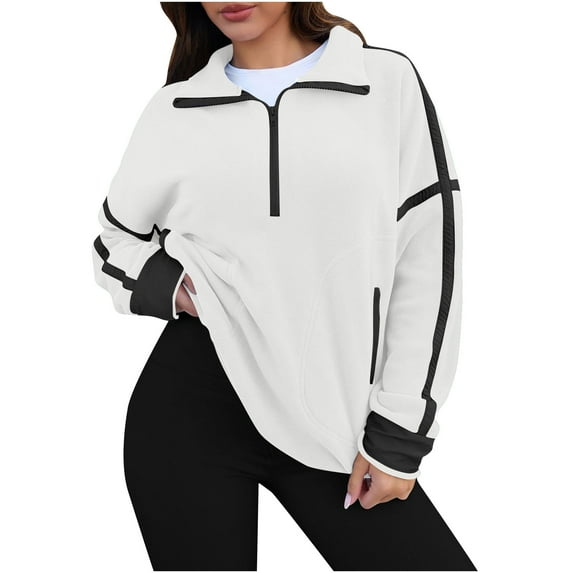 Women's Sweatshirts, Womens Color Block Sweatshirt Half Zip V Neck Pullover Oversized Teen Girls Preppy Clothes Y2K Tops Fall Outfits