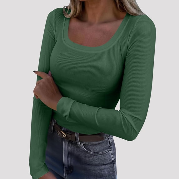 Women's Sweatshirts, Womens Long Sleeve Scoop Neck Ribbed Knit Fitted Casual Tops Tee Slim Basic Shirts