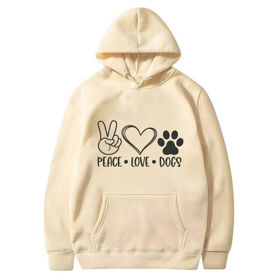 Women's Sweatshirts with Hooded Fleece Lined Warm Long Sleeve Cute Pullover Drawstring Loose Tops with Pockets(Beige,L)