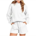 thumbnail image 1 of Women's Sweatsuit Sets 2 Piece Solid Loose Sport Lounge Outfits Long Sleeve Hoodies Pocketed Short Pants Tracksuits, White, S, 1 of 4