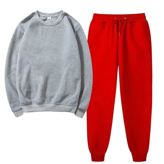 Women's Sweatsuit Sets Trendy Round Neck Solid Color Pullover And Casual Sports Pants Sports 2 Piece Jogger Set Gray XL