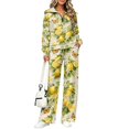 thumbnail image 1 of Women's Sweatsuits 2 Piece Fall Fashion Outfit Matching Set, 2XL, Lounge Sets, Airport Tracksuit, Half Zip Long Sleeve Sweatshirt, Wide Sweatpants with Pockets, Lemon Butterfly Floral, 1 of 7
