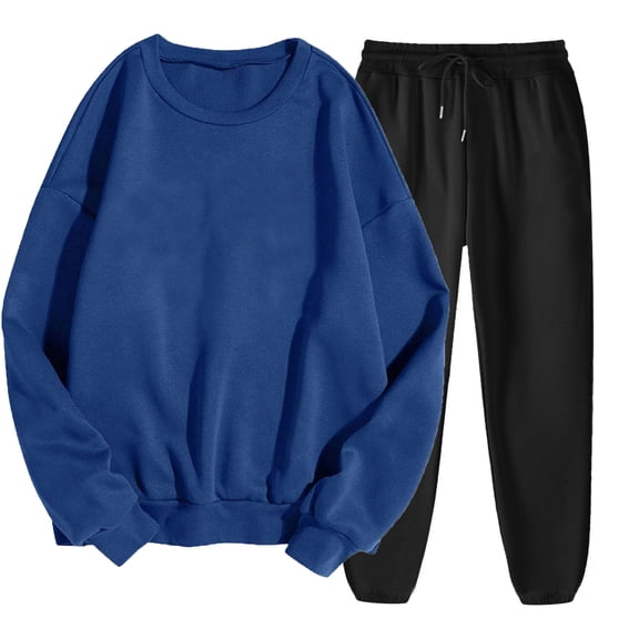 Women's Sweatsuits 2 Piece Joggers Sets Long Sleeve Crewneck Sweatshirt and Sweatpant Sports Lounge Outfits (S, Blue)