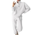thumbnail image 1 of Women's Sweatsuits 2 Piece Outfits Casual Hoodie Loose Long Sleeved Solid Color Button Up Colla Versatile Crew Neck Winter White Sweatpants with Pockets ( S ), 1 of 6